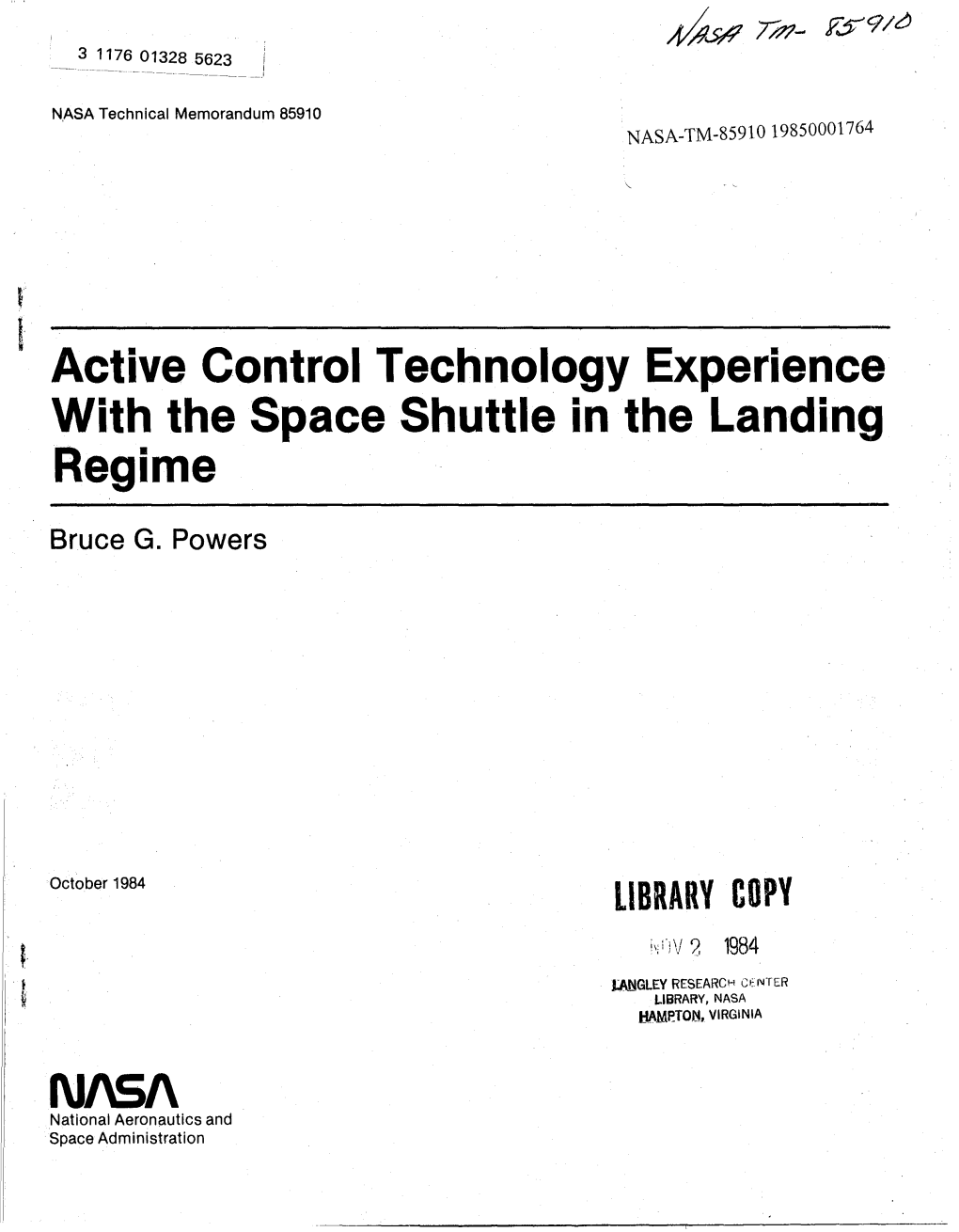 Active Control Technology Experience with the Space Shuttle in the Landing Regime