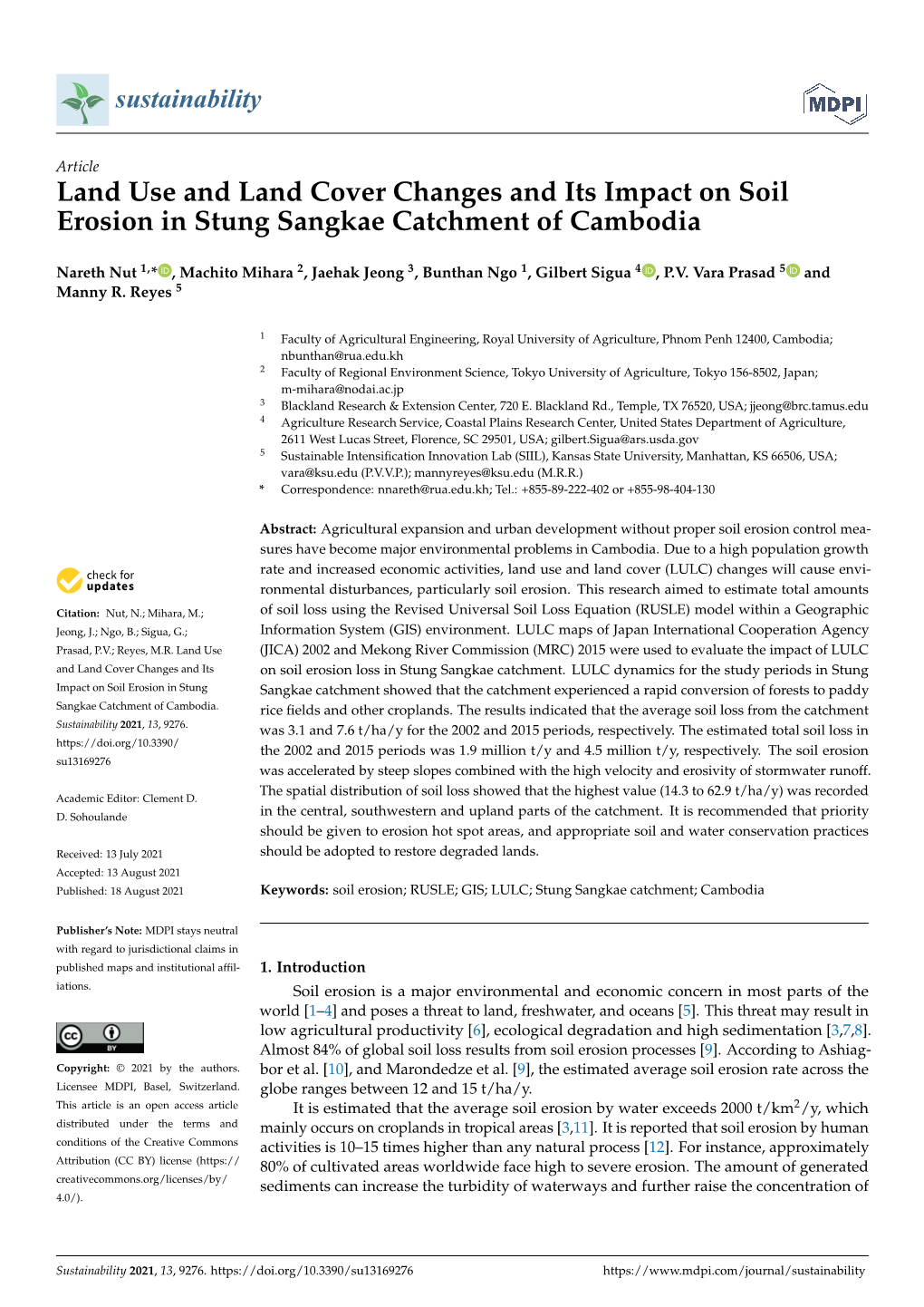 Land Use and Land Cover Changes and Its Impact on Soil Erosion in Stung Sangkae Catchment of Cambodia