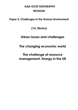 Urban Issues and Challenges the Changing Economic World The