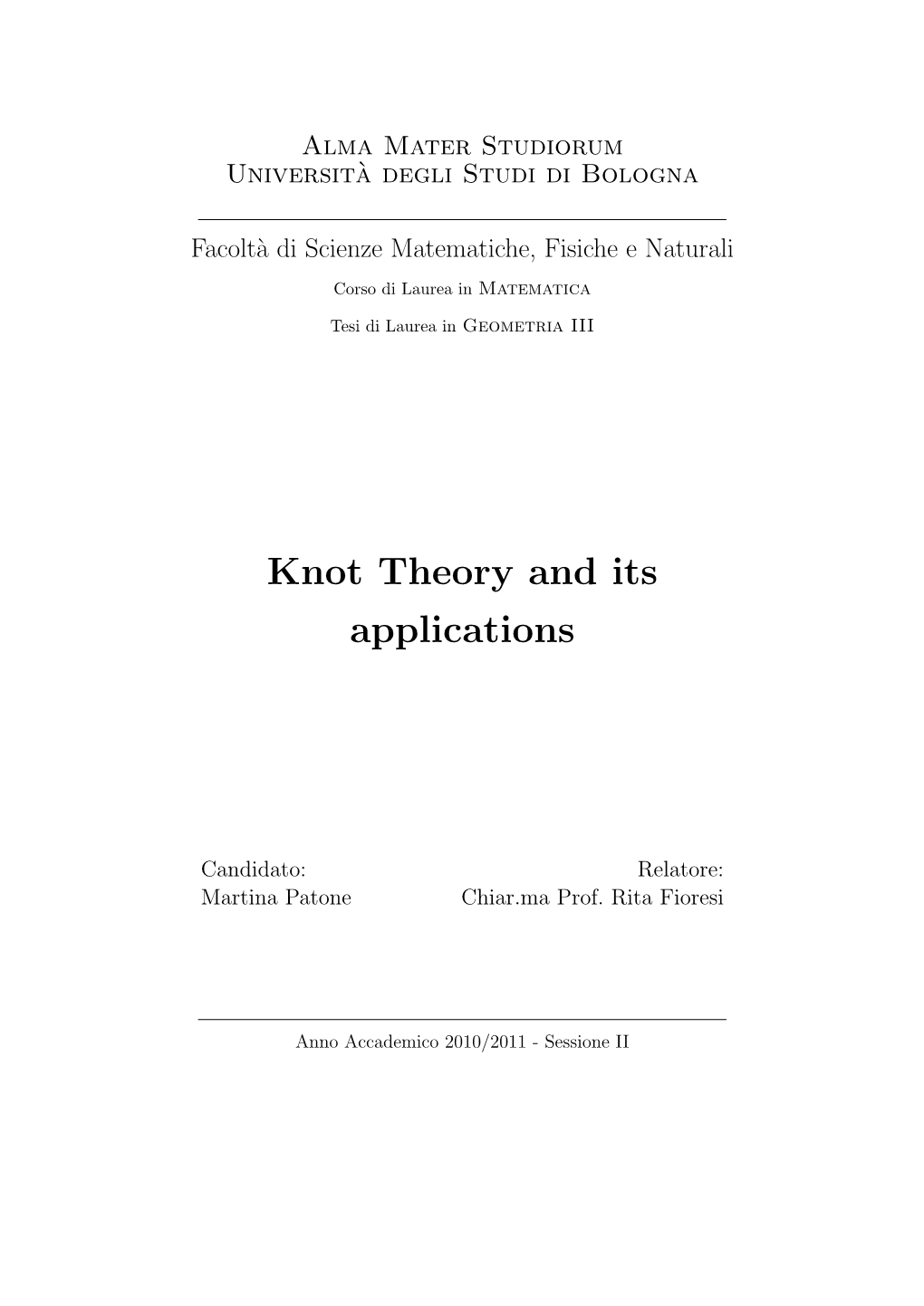 Knot Theory and Its Applications