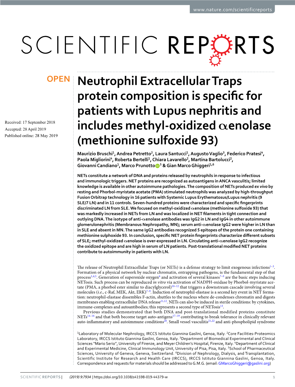 Neutrophil Extracellular Traps Protein Composition Is Specific for Patients