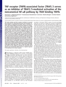TNF Receptor (TNFR)-Associated Factor (TRAF) 3 Serves As an Inhibitor of TRAF2͞5-Mediated Activation of the Noncanonical NF-␬B Pathway by TRAF-Binding Tnfrs