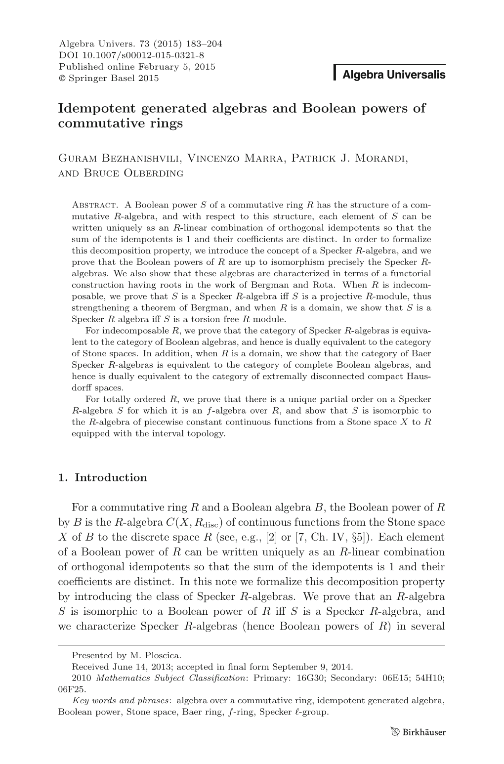 Idempotent Generated Algebras and Boolean Powers of Commutative Rings