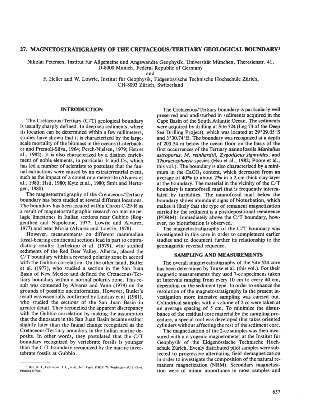 27. Magnetostratigraphy of the Cretaceous/Tertiary Geological Boundary1