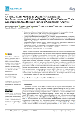 An HPLC-DAD Method to Quantify Flavonoids in Sonchus Arvensis and Able to Classify the Plant Parts and Their Geographical Area Through Principal Component Analysis
