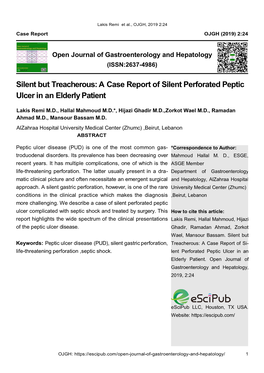 A Case Report of Silent Perforated Peptic Ulcer in an Elderly Patient