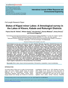 Status of Kigezi Minor Lakes: a Limnological Survey in the Lakes of Kisoro, Kabale and Rukungiri Districts