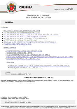 Diário Oficial Eletrônico Atos Do Município De Curitiba