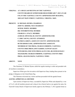 February 7, 2012 Minutes Tazewell County Board of Supervisors Page | 1