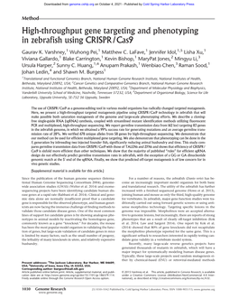 High-Throughput Gene Targeting and Phenotyping in Zebrafish Using CRISPR/Cas9