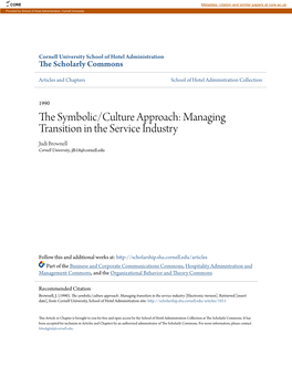 The Symbolic/Culture Approach: Managing Transition in the Service Industry [Electronic Version]