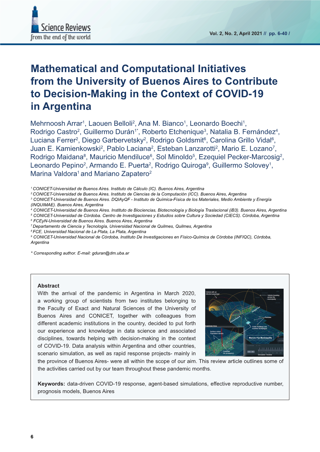 Mathematical and Computational Initiatives from the University of Buenos Aires to Contribute to Decision-Making in the Context of COVID-19 in Argentina