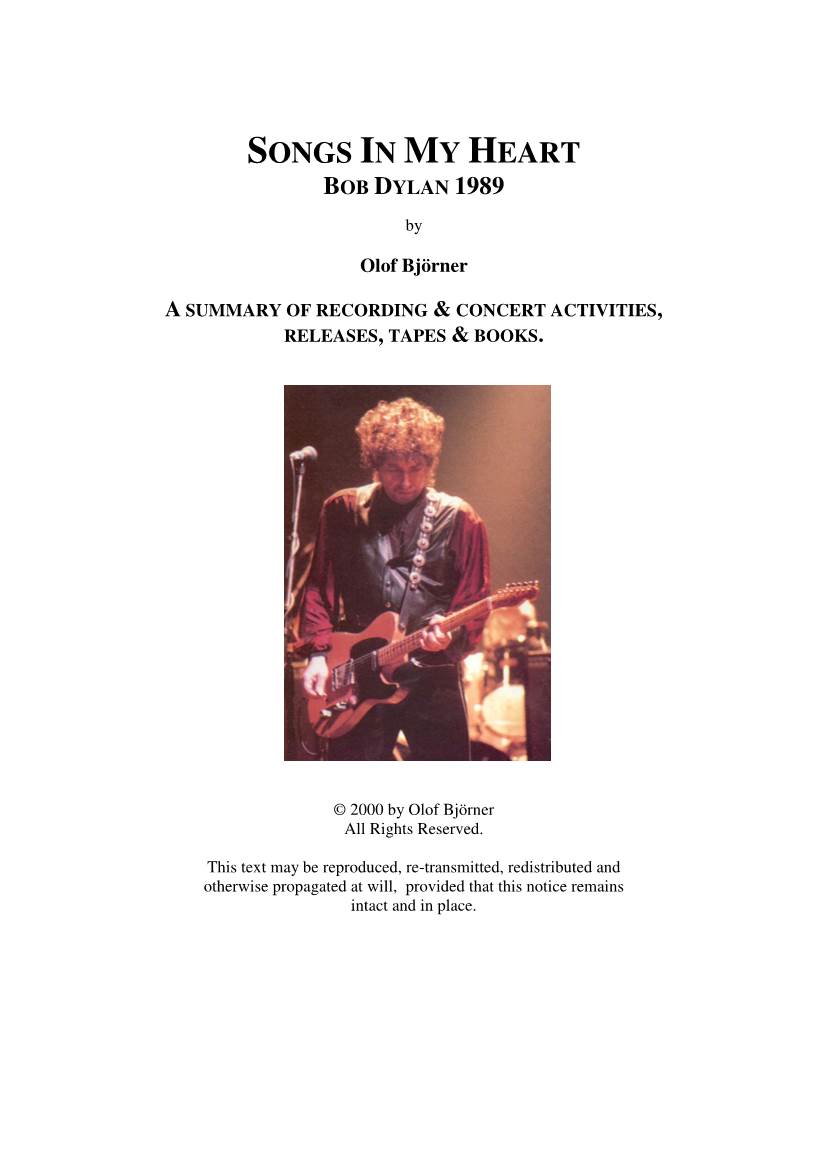Songs in My Heart Bob Dylan 1989
