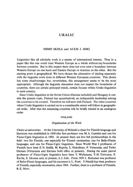 URALIC OSMO IKOLA and AULIS J. JOKI Linguistics Like All Scholarly