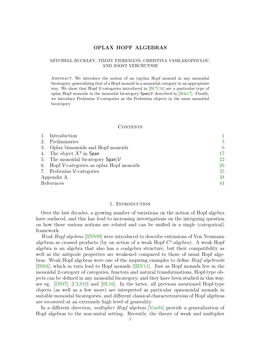 OPLAX HOPF ALGEBRAS Contents 1. Introduction 1 2. Preliminaries 3 3