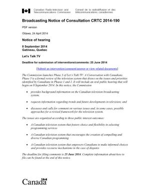 Broadcasting Notice of Consultation CRTC 2014-190