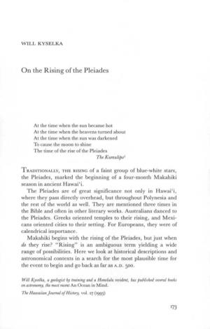 On the Rising of the Pleiades