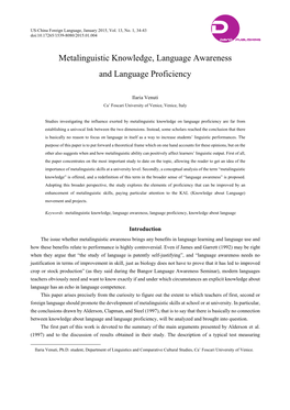 Metalinguistic Knowledge, Language Awareness and Language Proficiency