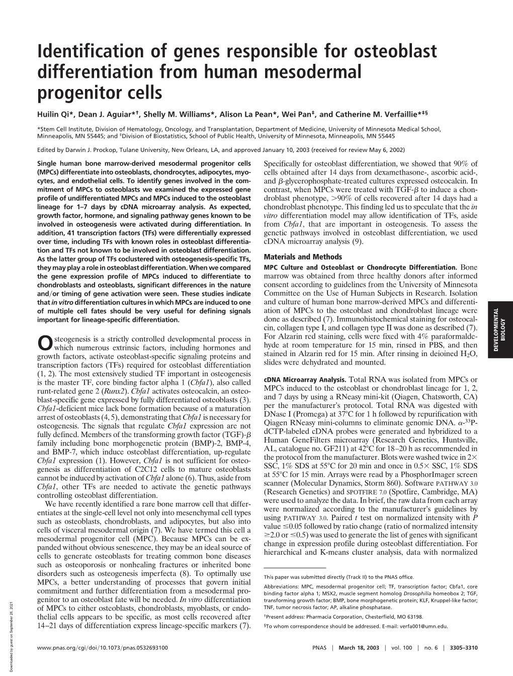 Identification of Genes Responsible for Osteoblast Differentiation from Human Mesodermal Progenitor Cells