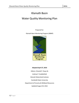 Draft Klamath River Basin Water Quality Monitoring Plan