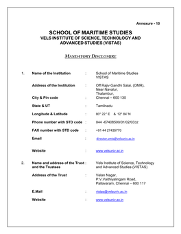 School of Maritime Studies Vels Institute of Science, Technology and Advanced Studies (Vistas)