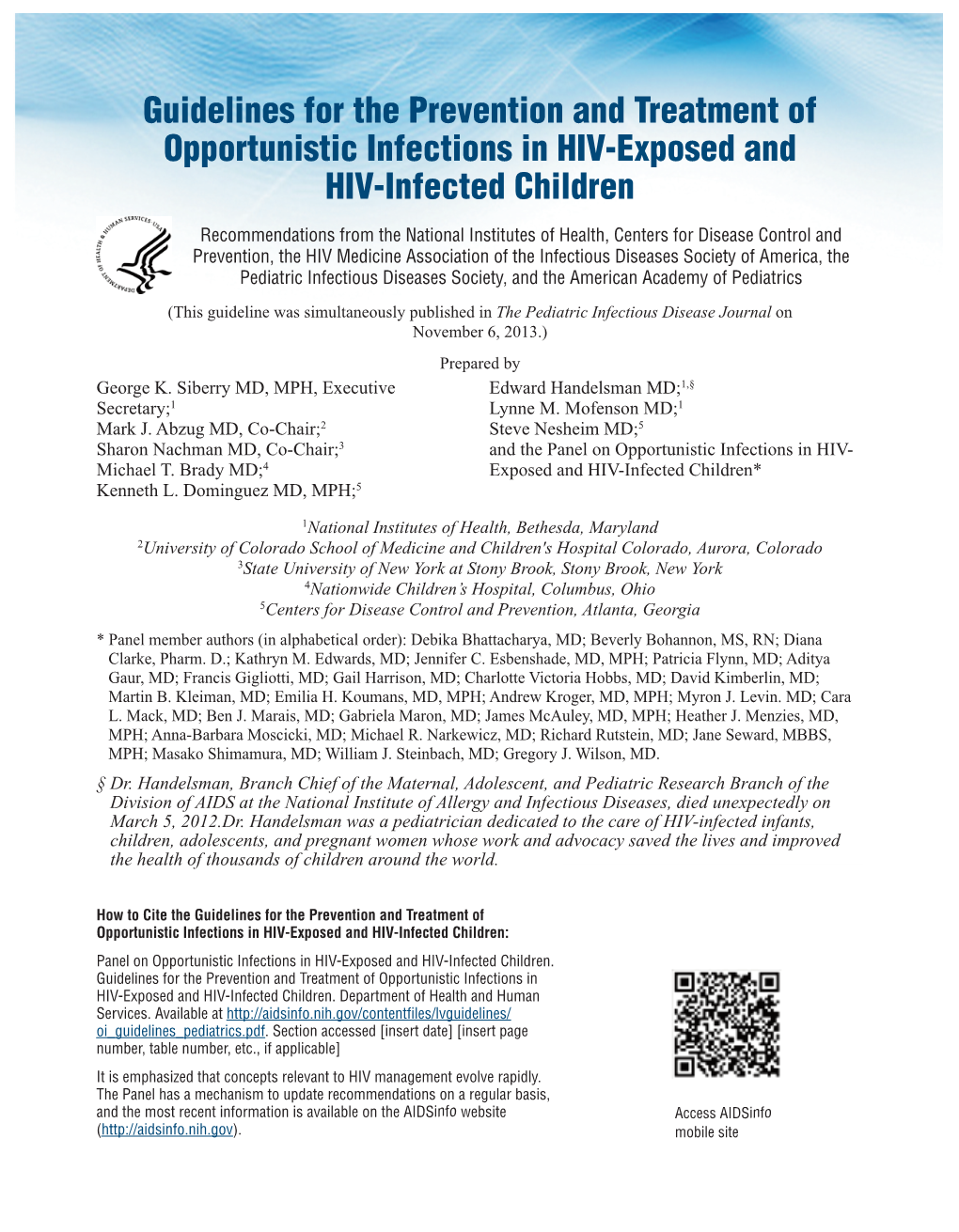 Guidelines for the Prevention and Treatment of Opportunistic Infections in HIV-Exposed and HIV-Infected Children