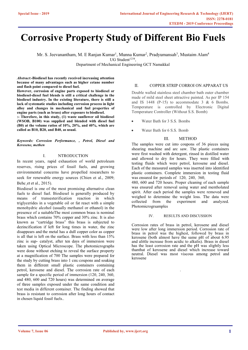 Corrosive Property Study of Different Bio Fuels