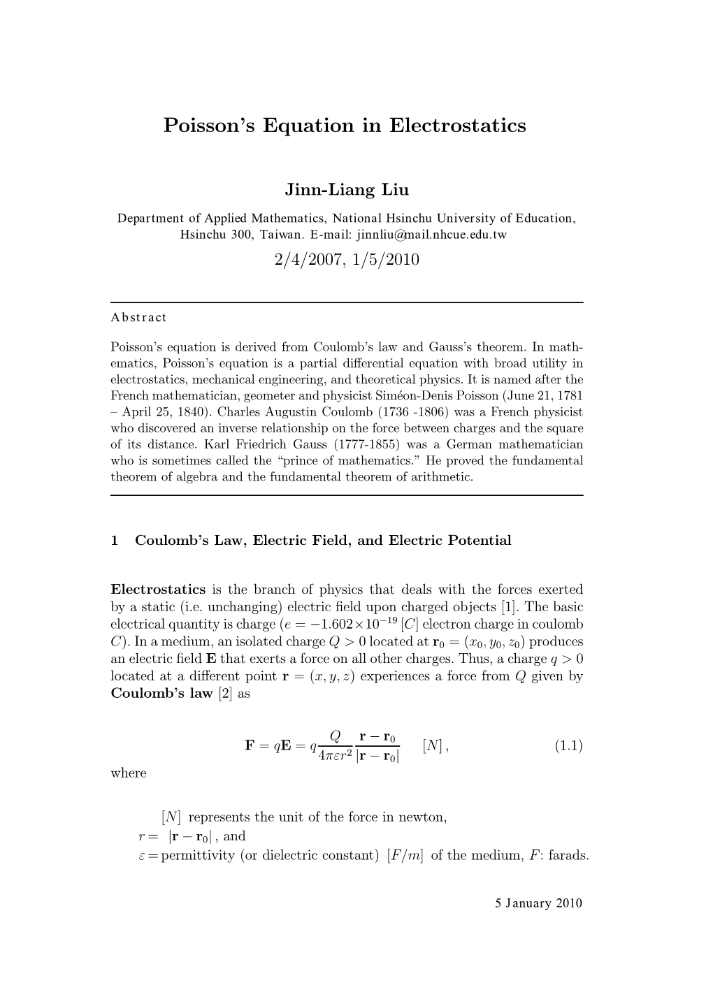 Poisson's Equation in Electrostatics