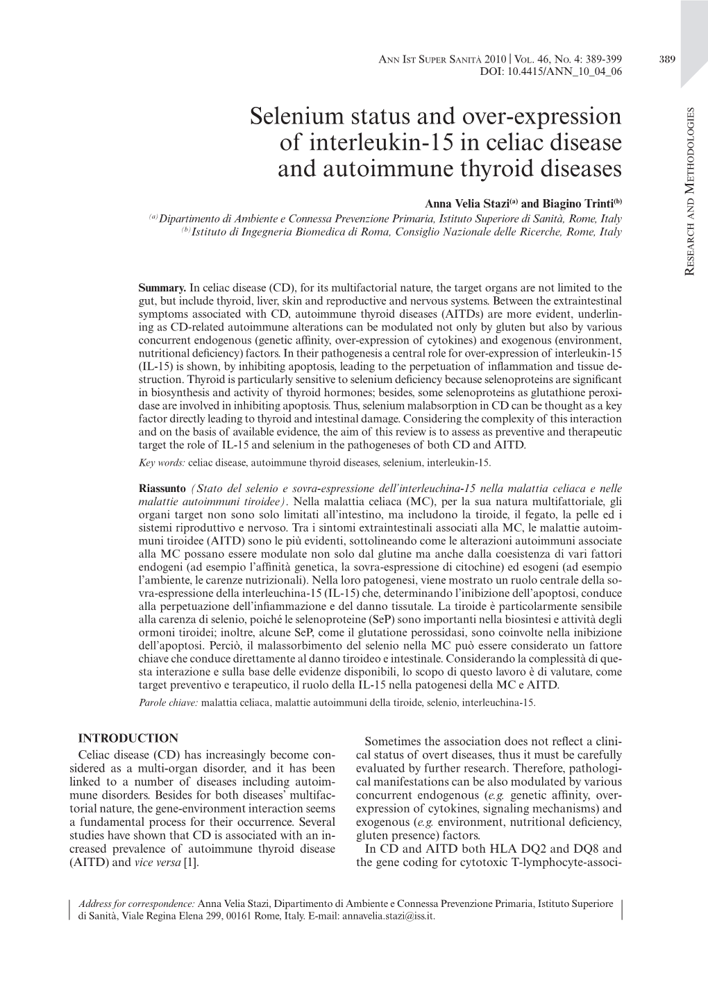 Selenium Status and Over-Expression of Interleukin-15 in Celiac Disease