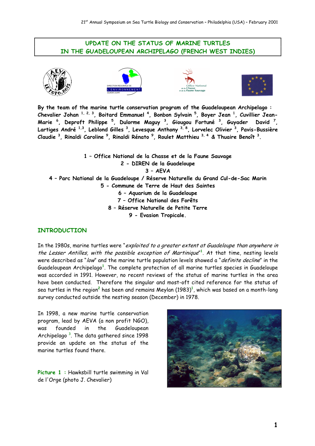 Update on the Status of Marine Turtles in the Guadeloupean Archipelago (French West Indies)