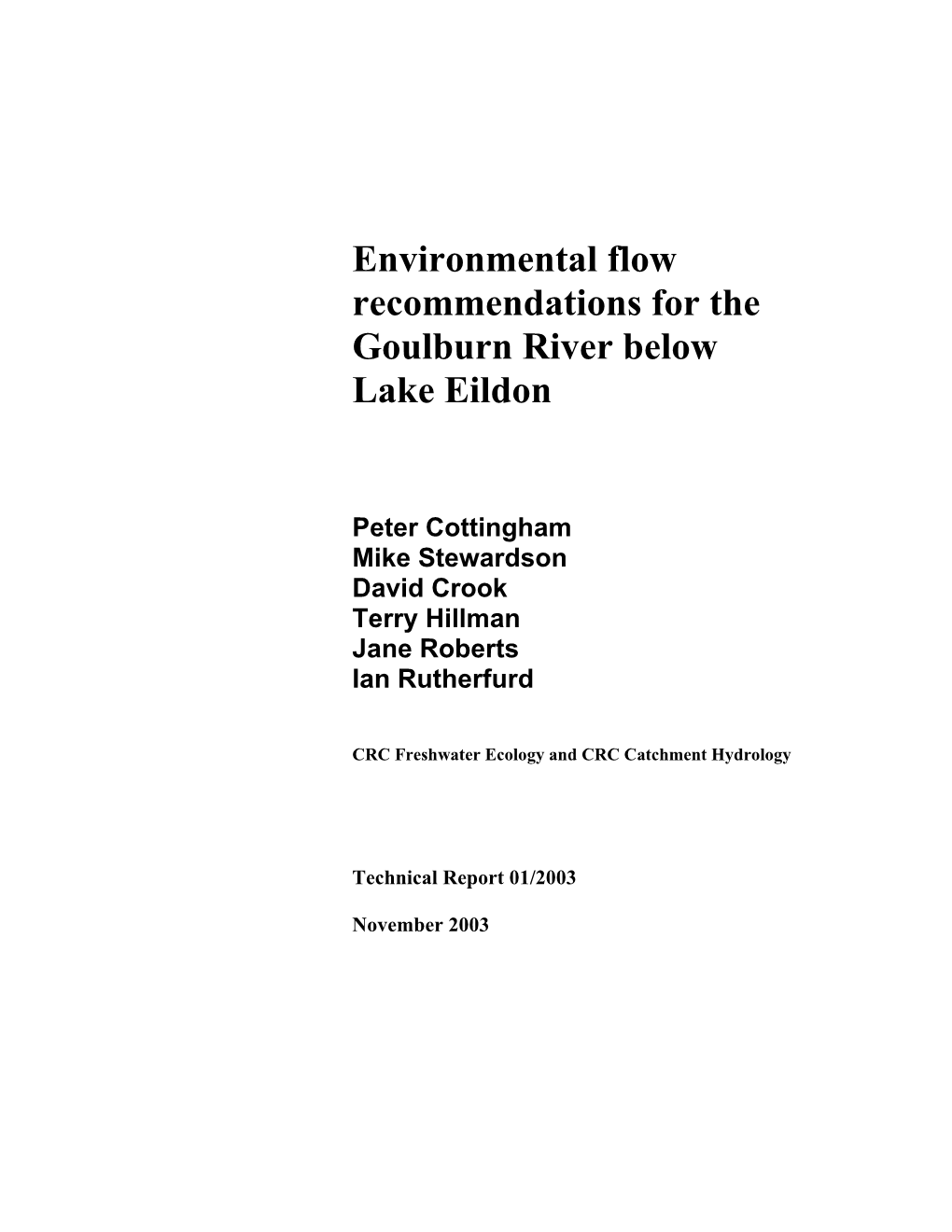 Environmental Flow Recommendations for the Goulburn River Below Lake Eildon