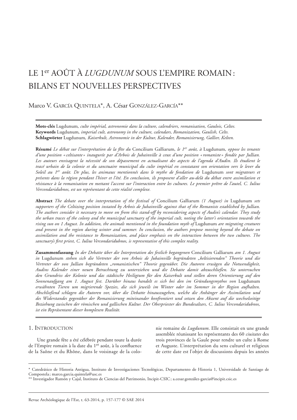 LE 1Er AOÛT À LUGDUNUM SOUS L'empire ROMAIN