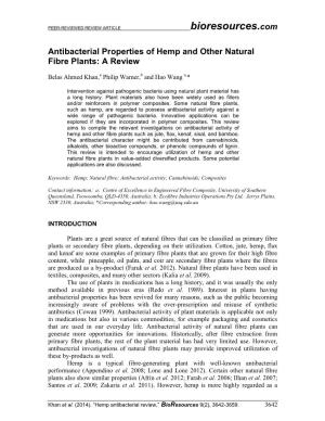 Antibacterial Properties of Hemp and Other Natural Fibre Plants: a Review