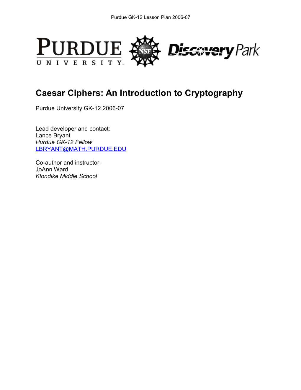 Caesar Ciphers: an Introduction to Cryptography