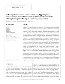 Defining Clinical Issues Around Tolerance, Hyperalgesia, And