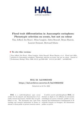 Floral Trait Differentiation in Anacamptis Coriophora