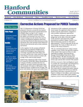 Corrective Actions Proposed for PUREX Tunnels in This Issue the U.S