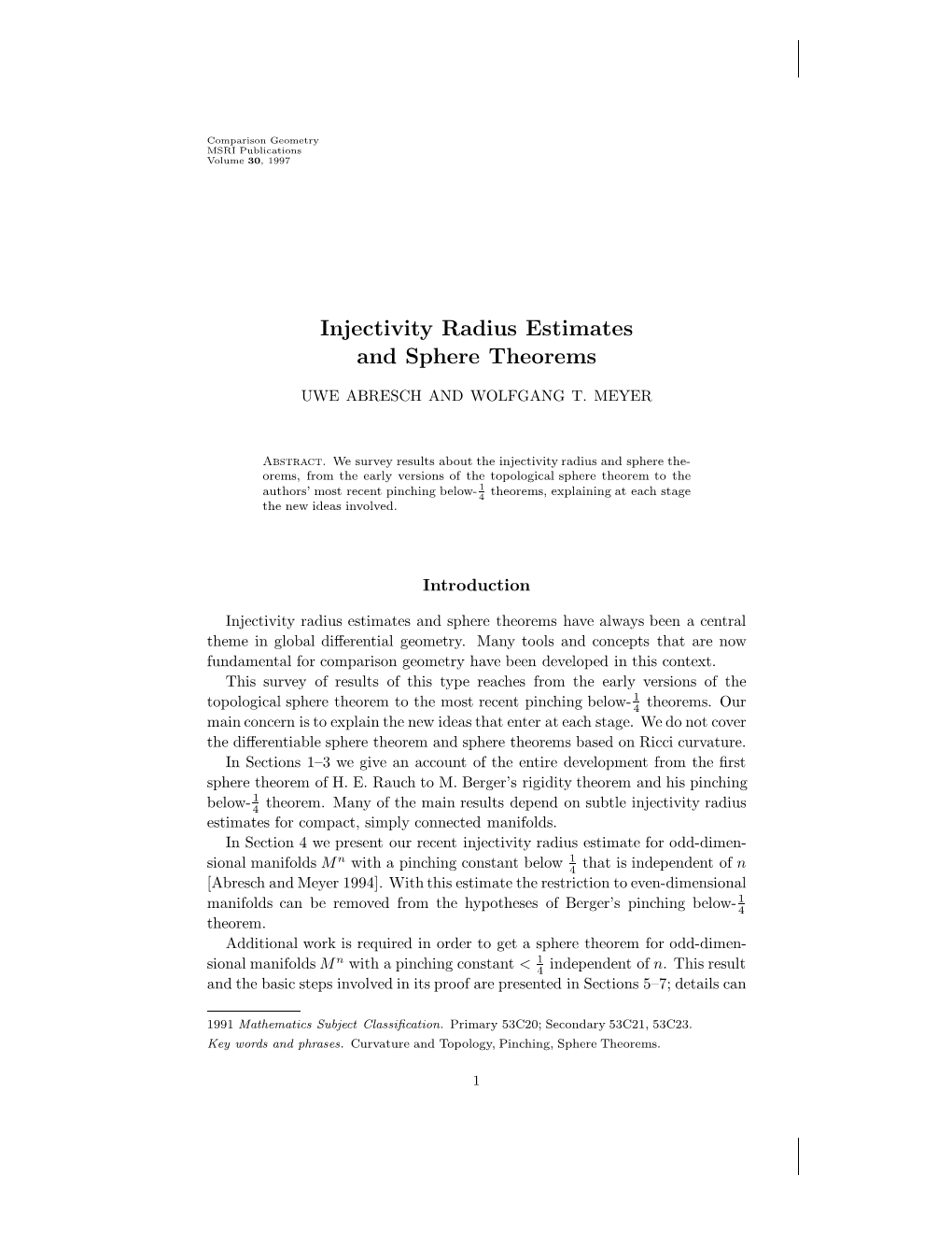Injectivity Radius Estimates and Sphere Theorems