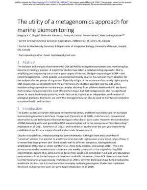 The Utility of a Metagenomics Approach for Marine Biomonitoring Gregory A