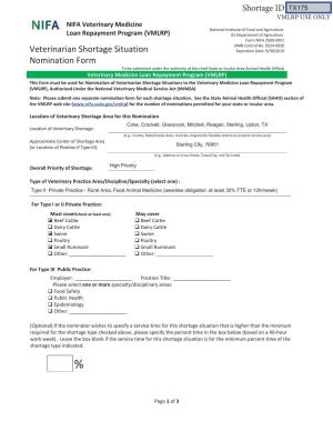 Veterinarian Shortage Situation Nomination Form