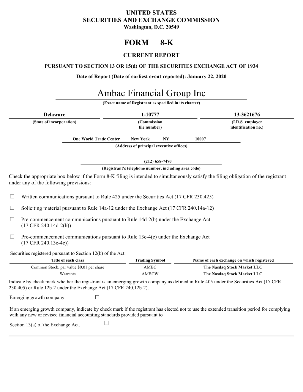Ambac Financial Group Inc (Exact Name of Registrant As Specified in Its Charter)