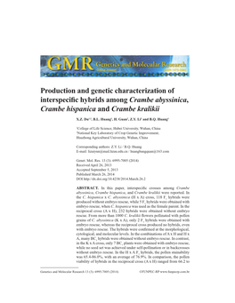 Production and Genetic Characterization of Interspecific Hybrids Amongcrambe Abyssinica, Crambe Hispanica and Crambe Kralikii
