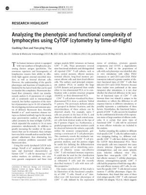 Analyzing the Phenotypic and Functional Complexity of Lymphocytes Using Cytof (Cytometry by Time-Of-Flight)