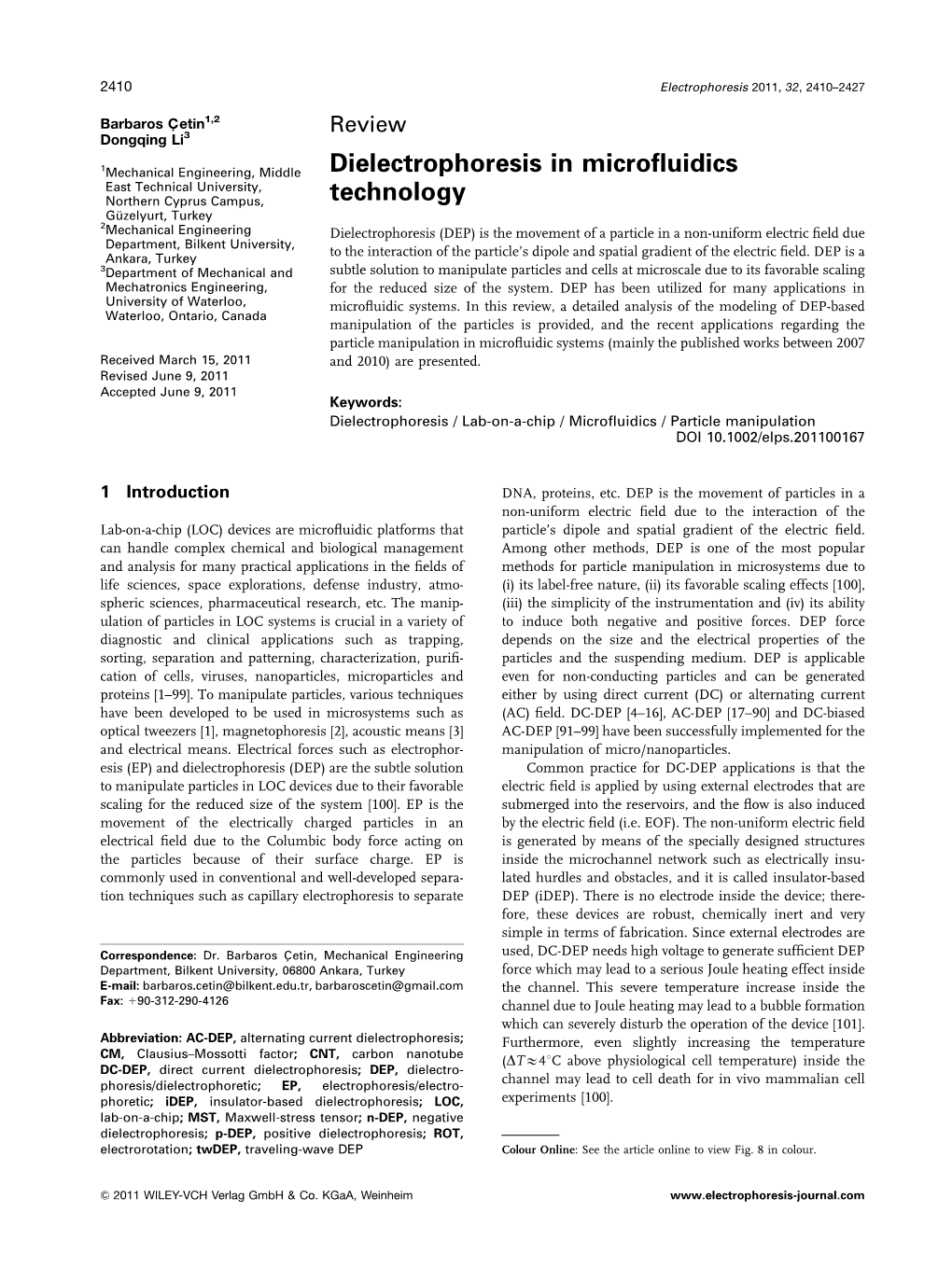 Dielectrophoresis in Microfluidics Technology