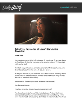 Take Five: 'Mysteries of Laura' Star Janina Gavankar