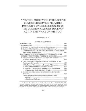 Modifying Interactive Computer Service Provider Immunity Under Section 230 of the Communications Decency Act in the Wake of “Me Too”
