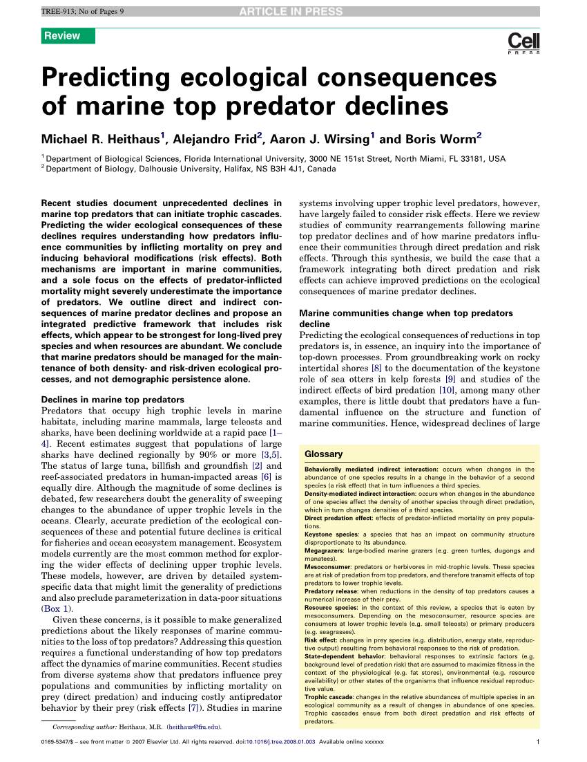 Predicting Ecological Consequences of Marine Top Predator Declines