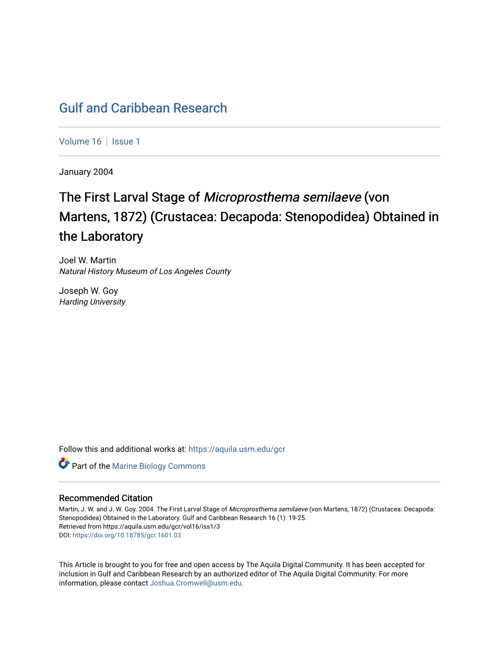 Crustacea: Decapoda: Stenopodidea) Obtained in the Laboratory