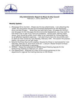 2014-02-07 City Administrator Update #115