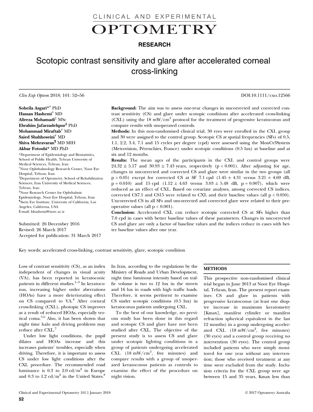 Scotopic Contrast Sensitivity and Glare After Accelerated Corneal Cross-Linking